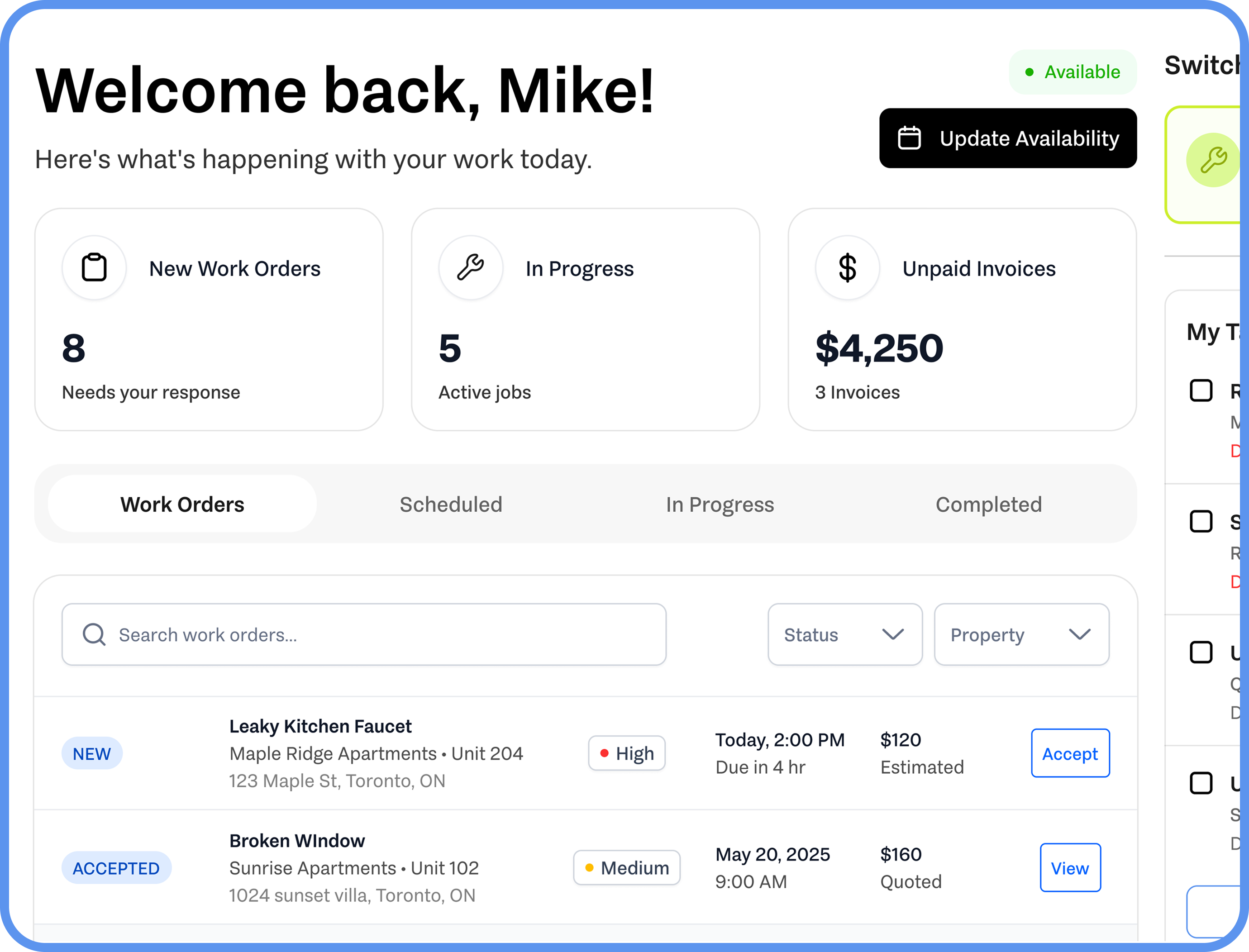 Toronto rental management dashboard preview