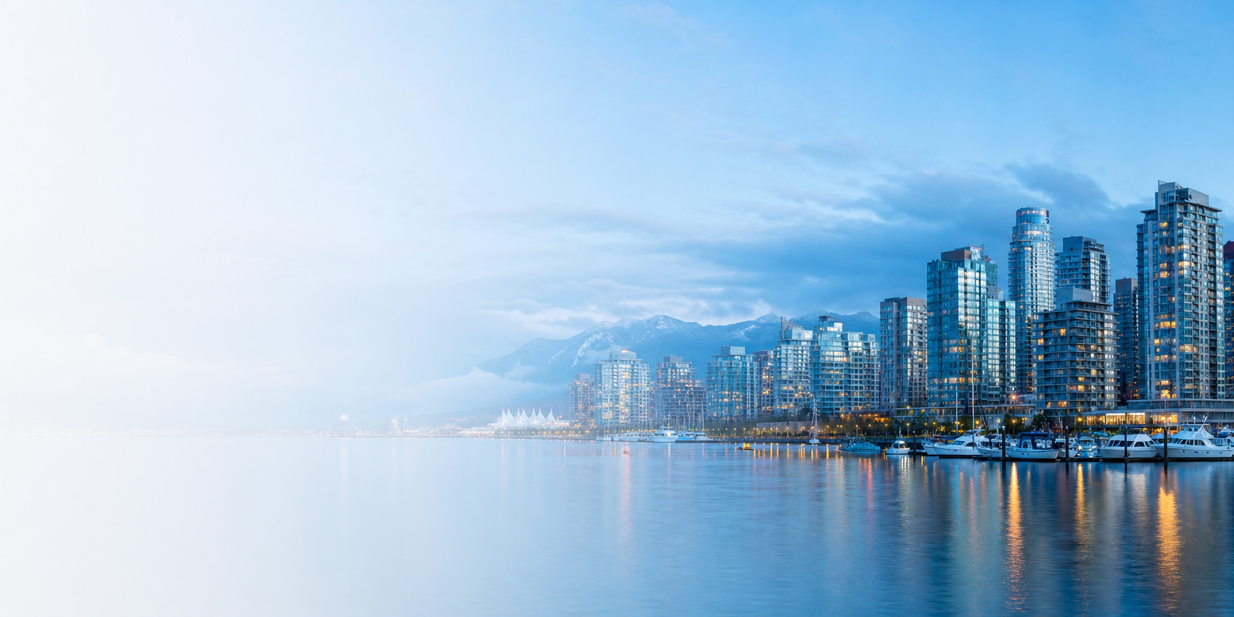 Vancouver waterfront skyline at blue hour